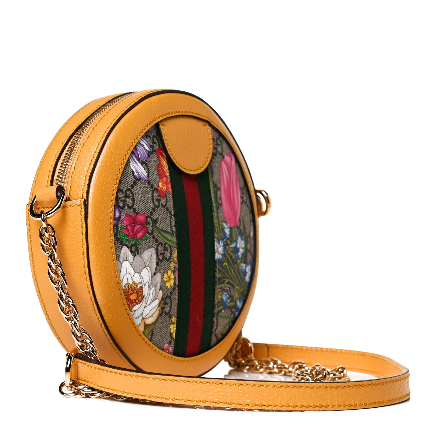 Gucci GG Supreme Monogram Flora Web Mini Ophidia Round Shoulder Bag Beige Multicolor Crop 3 of 13