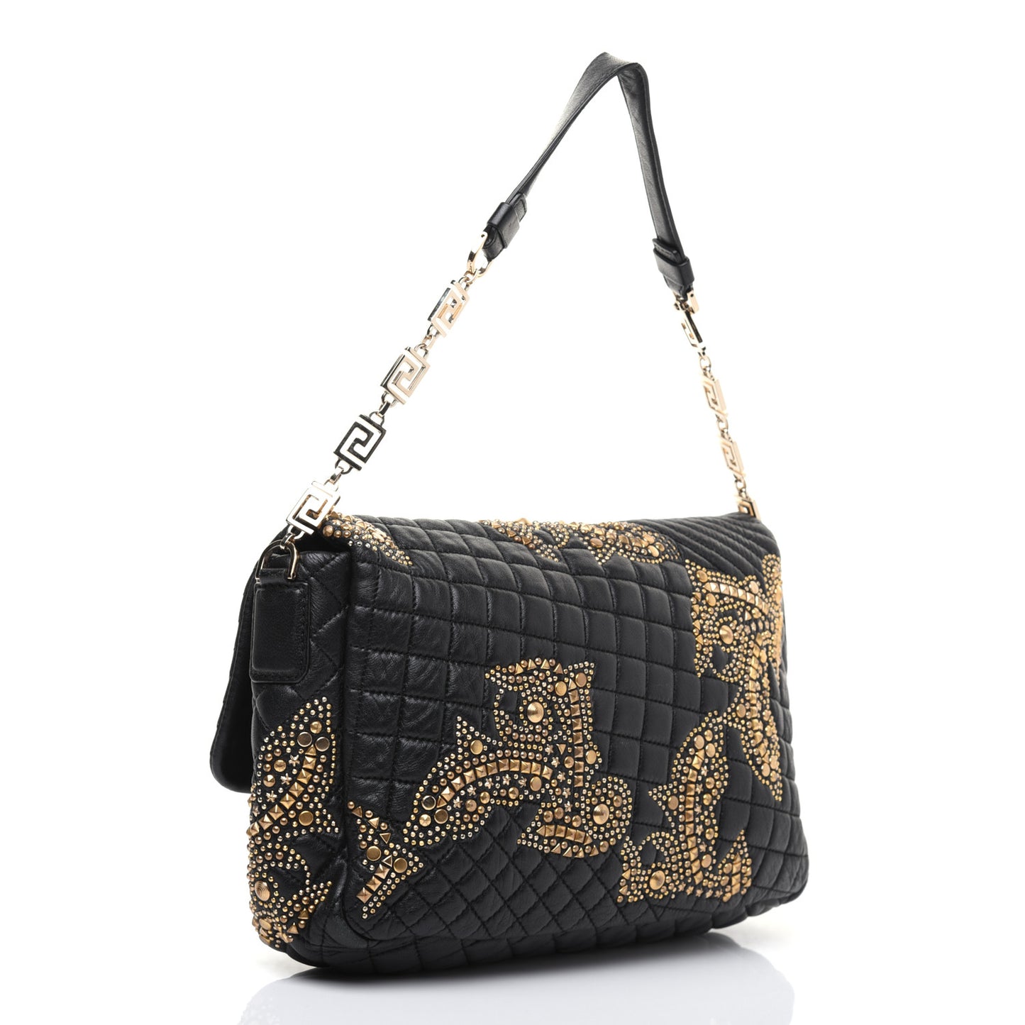 Nappa Barocco Quilted Studded Calliope Vanitas Shoulder Bag Black