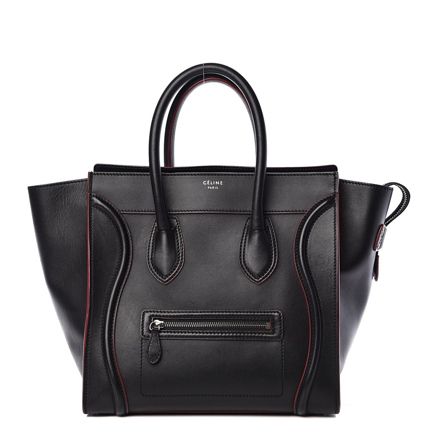 Smooth Calfskin Mini Luggage Black Pink Trim