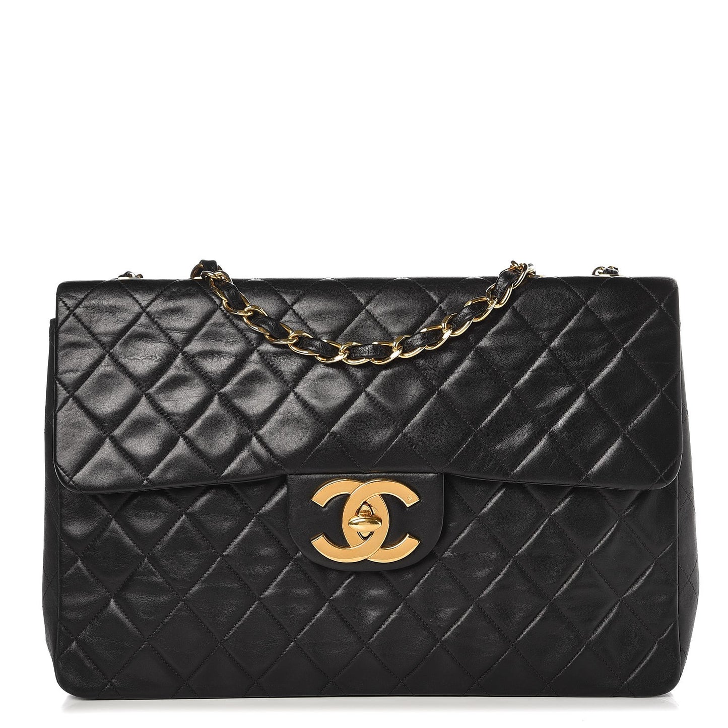 Lambskin Quilted XL Jumbo Single Flap Black