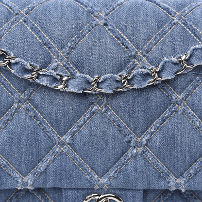 Chanel Frayed Denim Quilted Large Blue Chip Flap Blue 8 of 11
