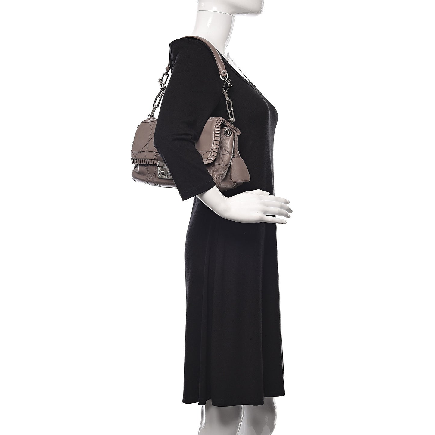 Lambskin Cannage Ruffle New Lock Flap Dark Taupe