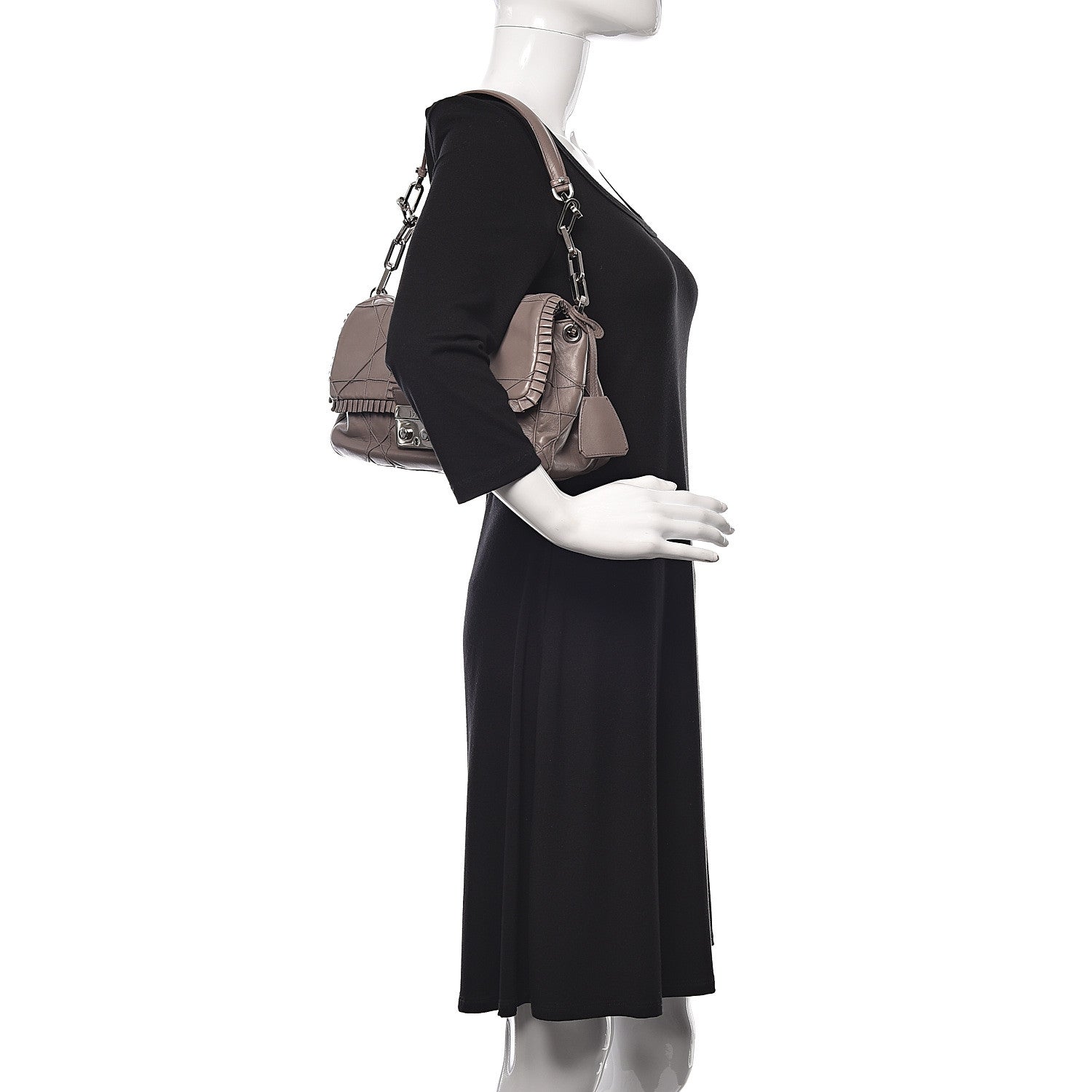 Christian Dior Lambskin Cannage Ruffle New Lock Flap Dark Taupe 2 of 13