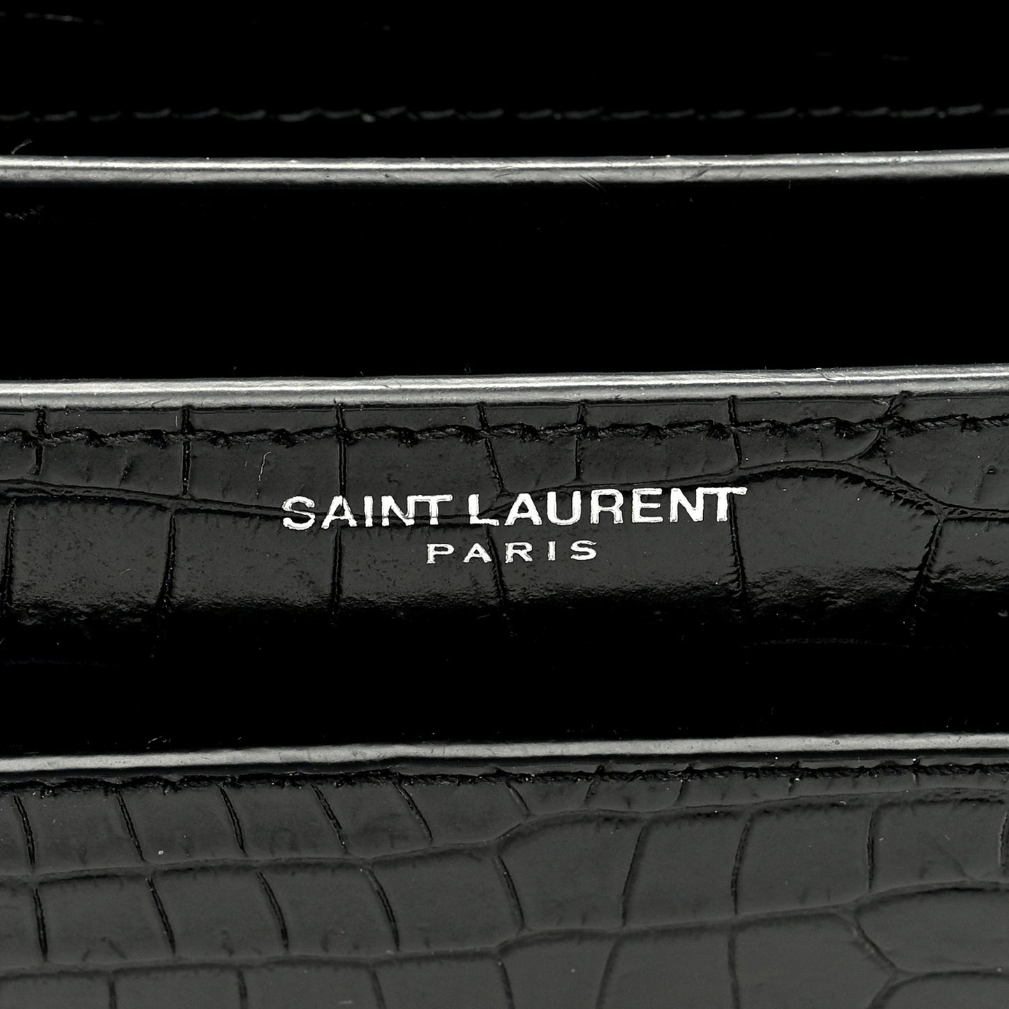 SAINT LAURENT Calfskin Crocodile Embossed Large Monogram Sunset Black