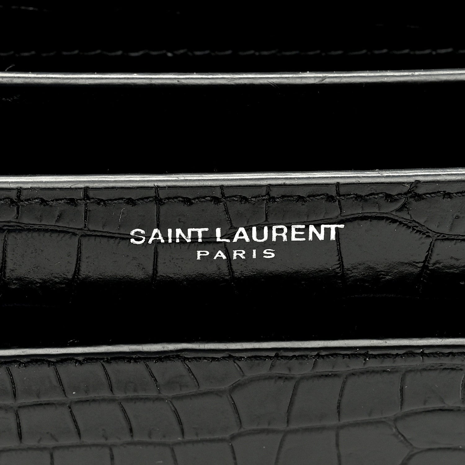 Saint Laurent SAINT LAURENT Calfskin Crocodile Embossed Large Monogram Sunset Black 6 of 8