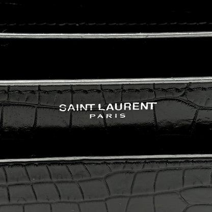 Saint Laurent SAINT LAURENT Calfskin Crocodile Embossed Large Monogram Sunset Black 6 of 8