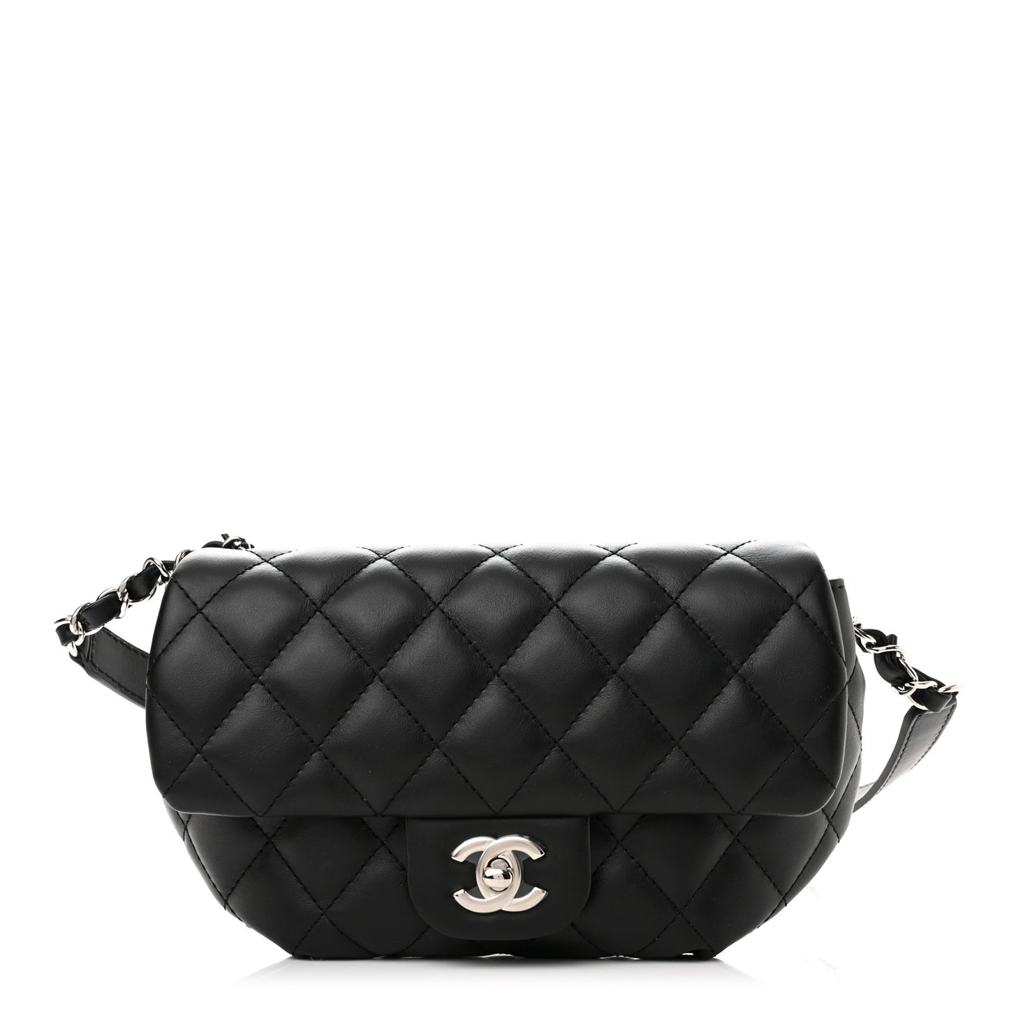 Calfskin Quilted CC Uniform Flap Belt Bag Black