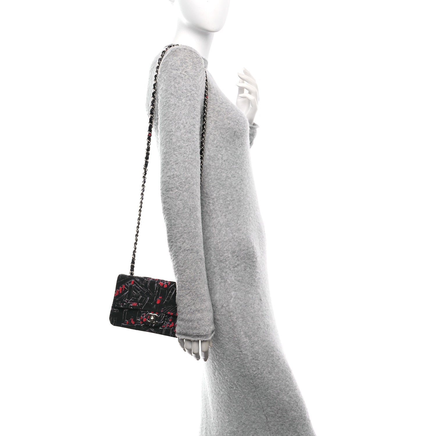 Chanel Fabric Printed Paris Rooftops Quilted Mini Rectangular Flap Black Red White 2 of 11