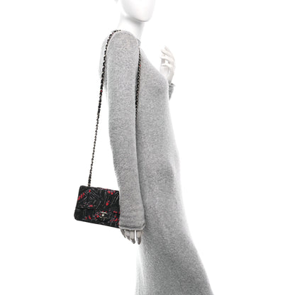 Chanel Fabric Printed Paris Rooftops Quilted Mini Rectangular Flap Black Red White 2 of 11