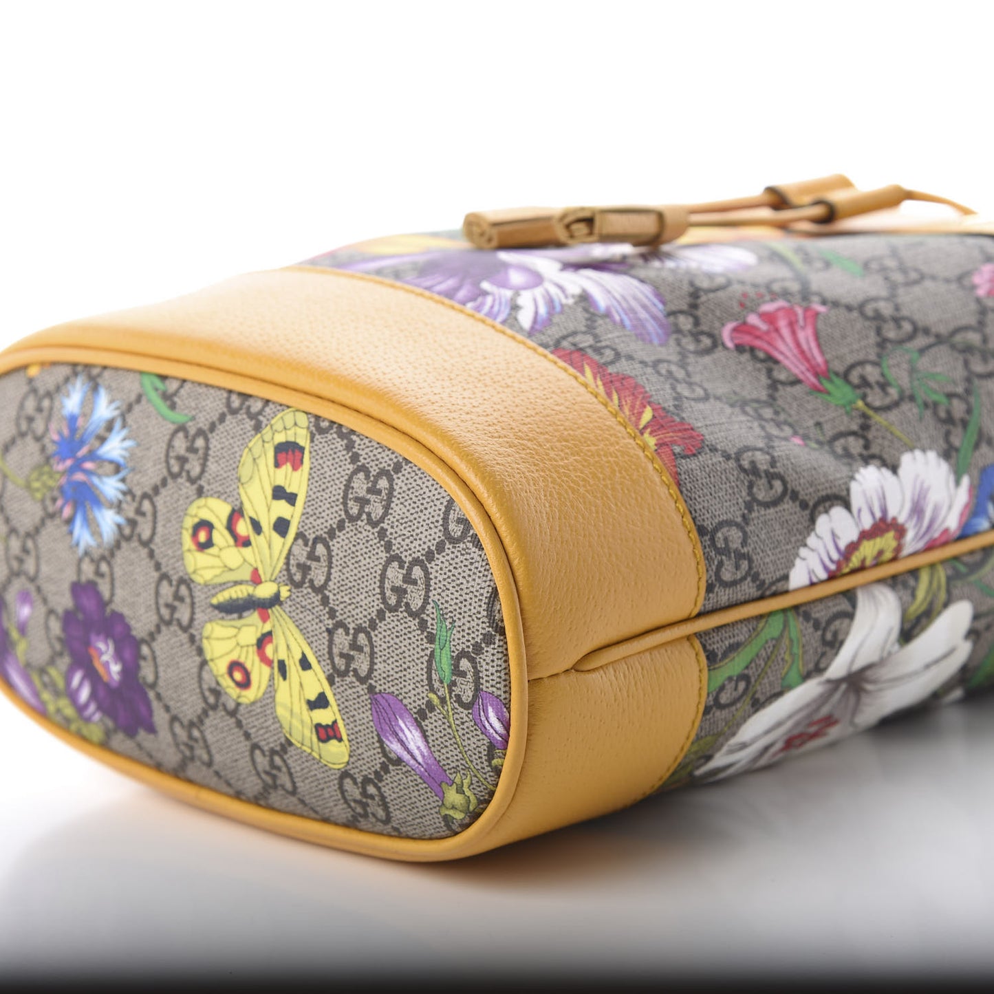 GG Supreme Monogram Flora Small Ophidia Bucket Bag Beige Multicolor Crop