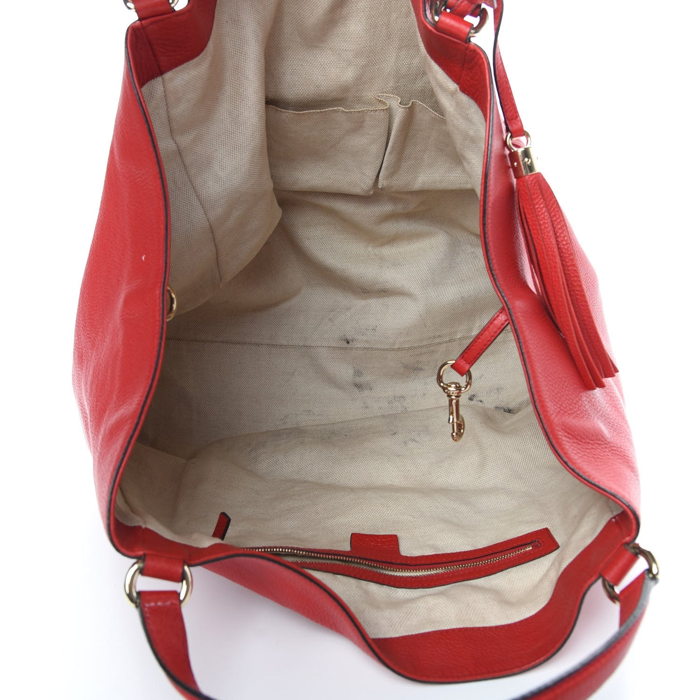 Pebbled Calfskin Large Soho Shoulder Bag Red