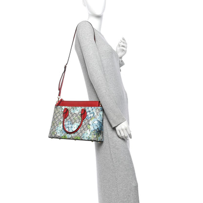 Gucci GG Supreme Monogram Blooms Small Zip Top Tote Beige Blue Navy Hibiscus Red 2 of 14