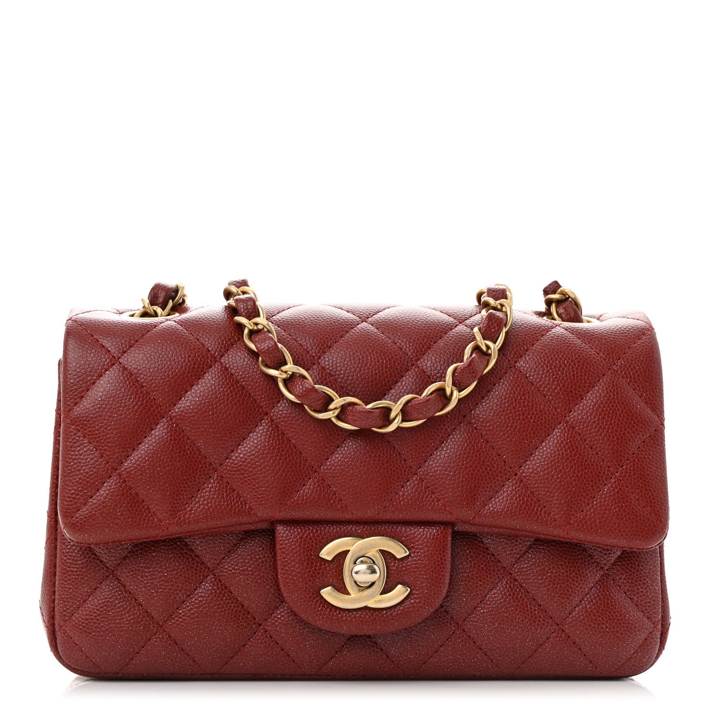 Pearly Caviar Quilted Mini Rectangular Flap Burgundy