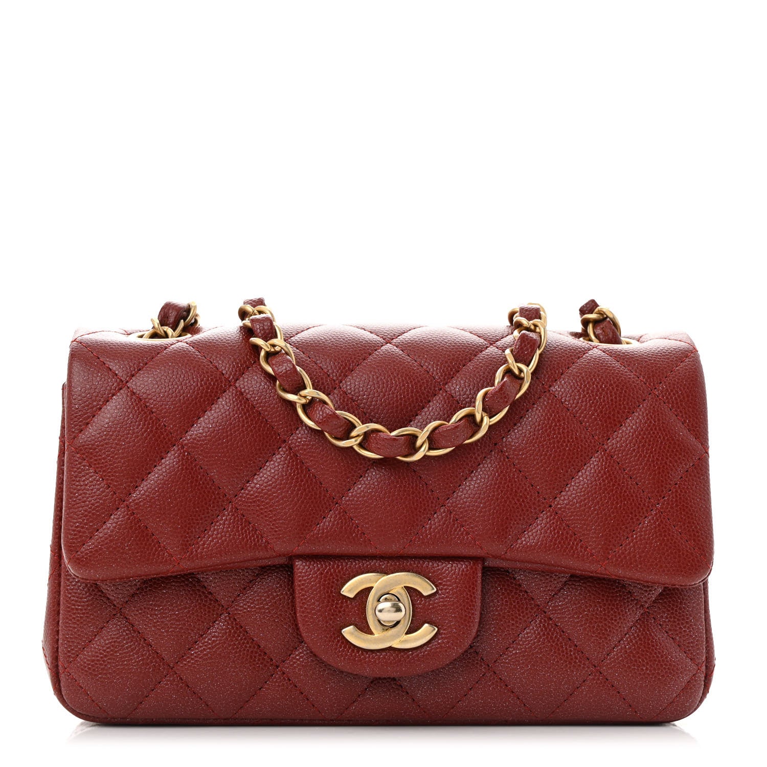 Chanel Pearly Caviar Quilted Mini Rectangular Flap Burgundy 1 of 12