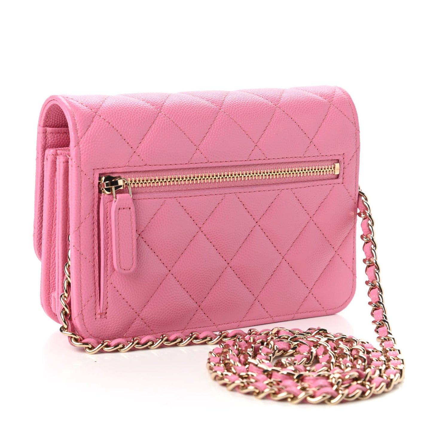 Caviar Quilted Mini Wallet On Chain WOC Pink
