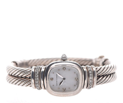 David Yurman Sterling Silver Diamond Mother of Pearl 19mm Cable Chelsea Quartz Watch 3 of 6