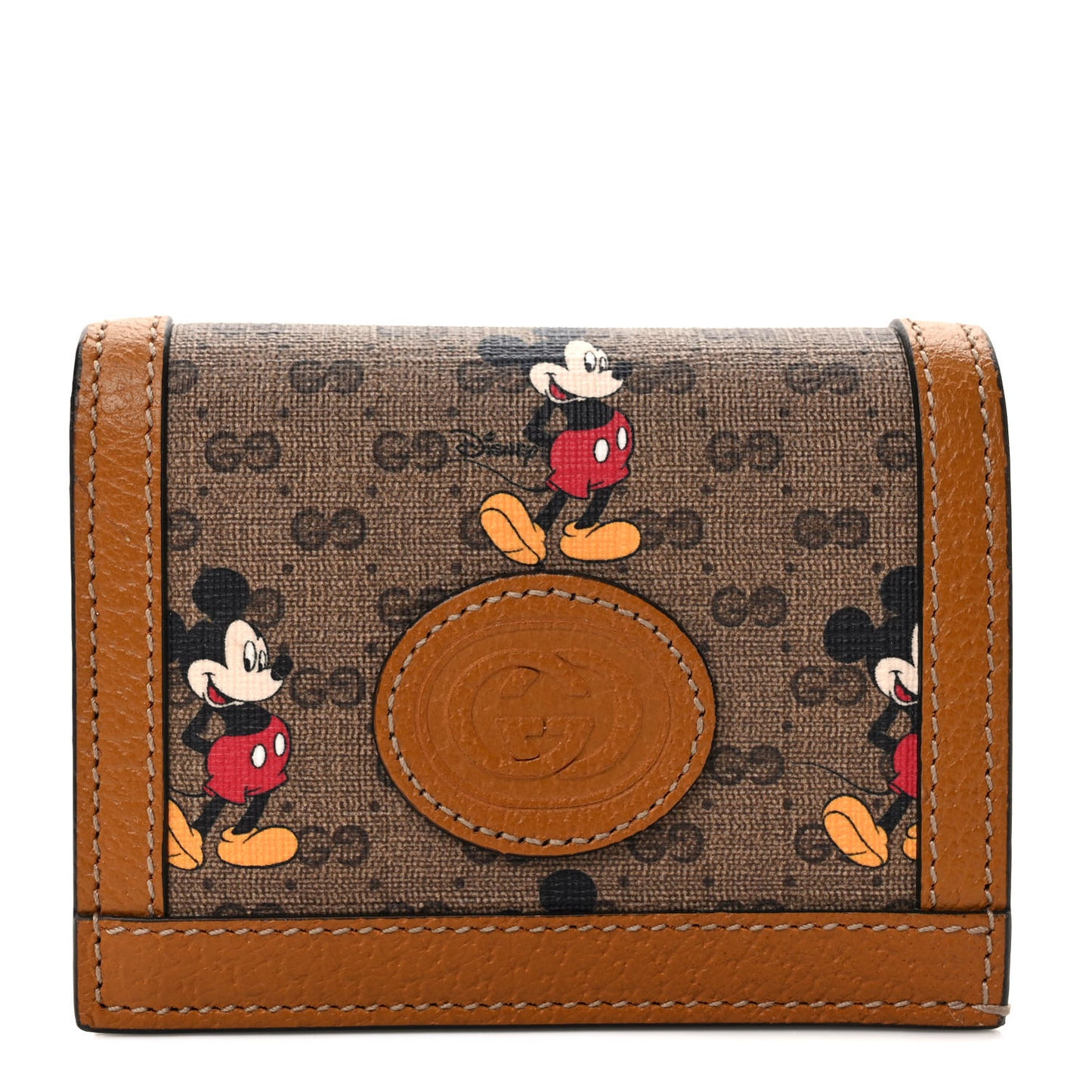 X DISNEY Mini Vintage GG Supreme Monogram Mickey Mouse Card Holder Wallet Beige Vintage Sun Oil