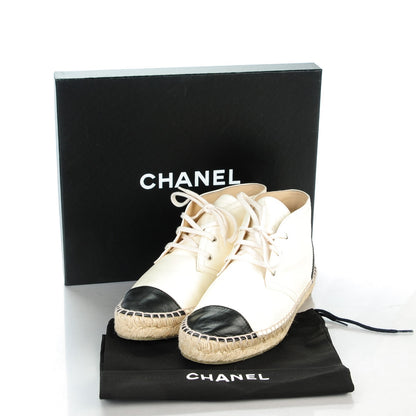 Chanel Lambskin Cap Toe Lace Up Espadrilles 39 White Black 5 of 8