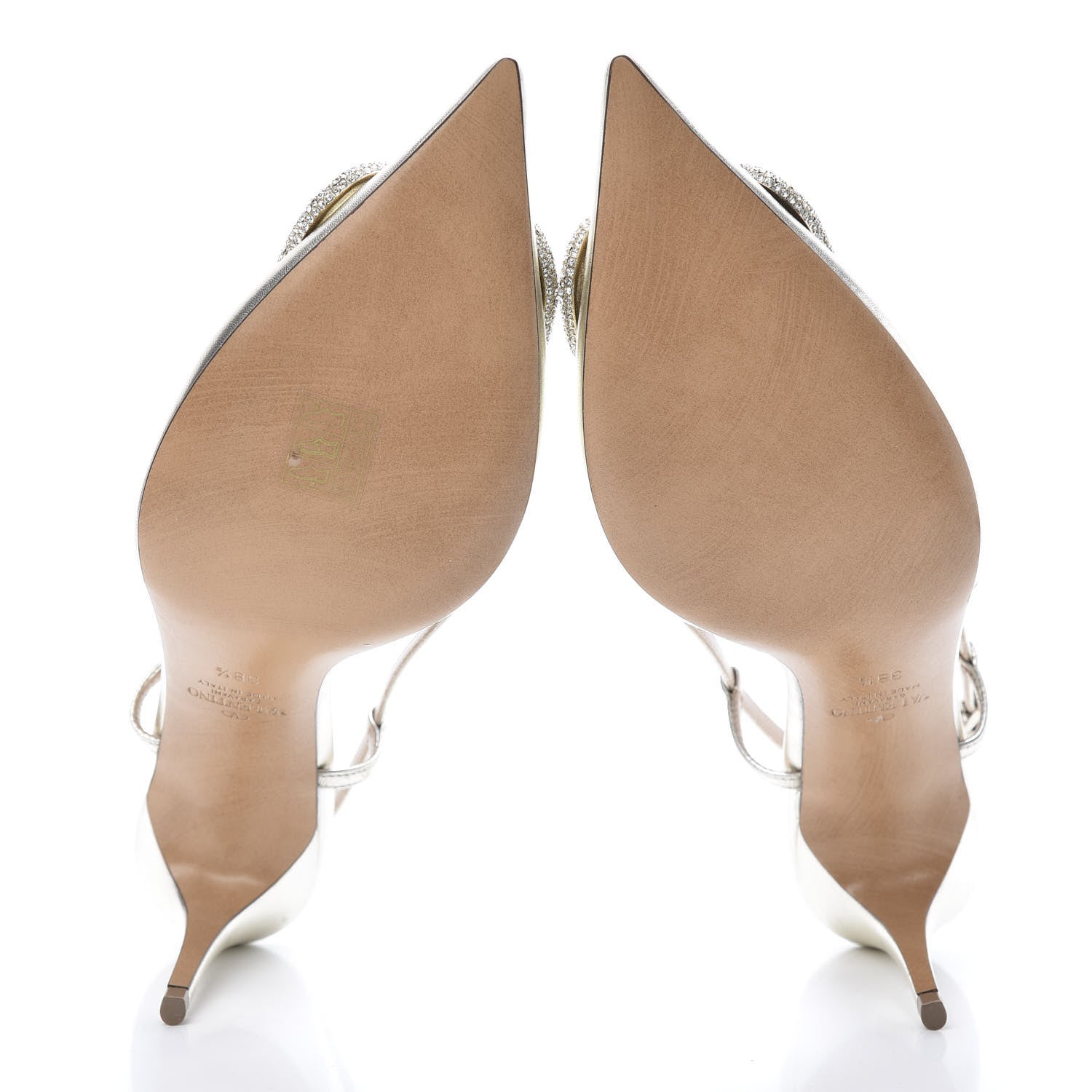 Valentino Garavani Metallic Nappa Crystal Vlogo Glow Slingback 80mm Pumps 38.5 Platino 5 of 8