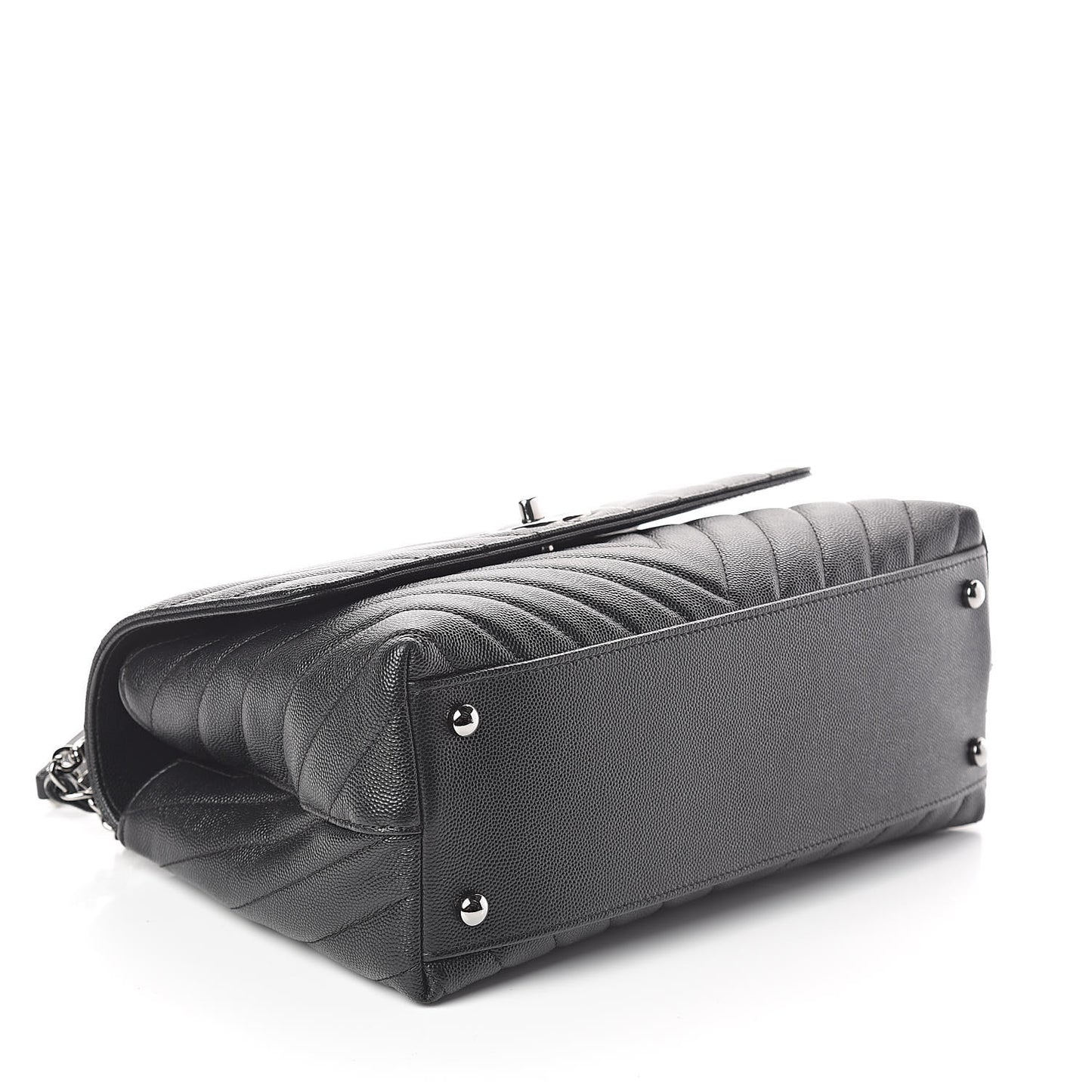 Caviar Chevron Quilted Small Coco Handle Flap Black