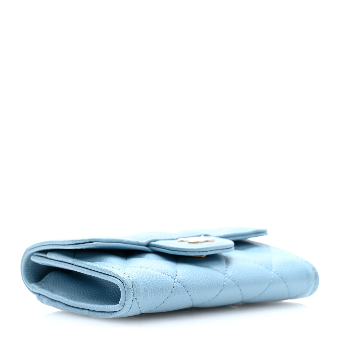 Caviar Quilted Flap Card Holder Wallet Light Blue