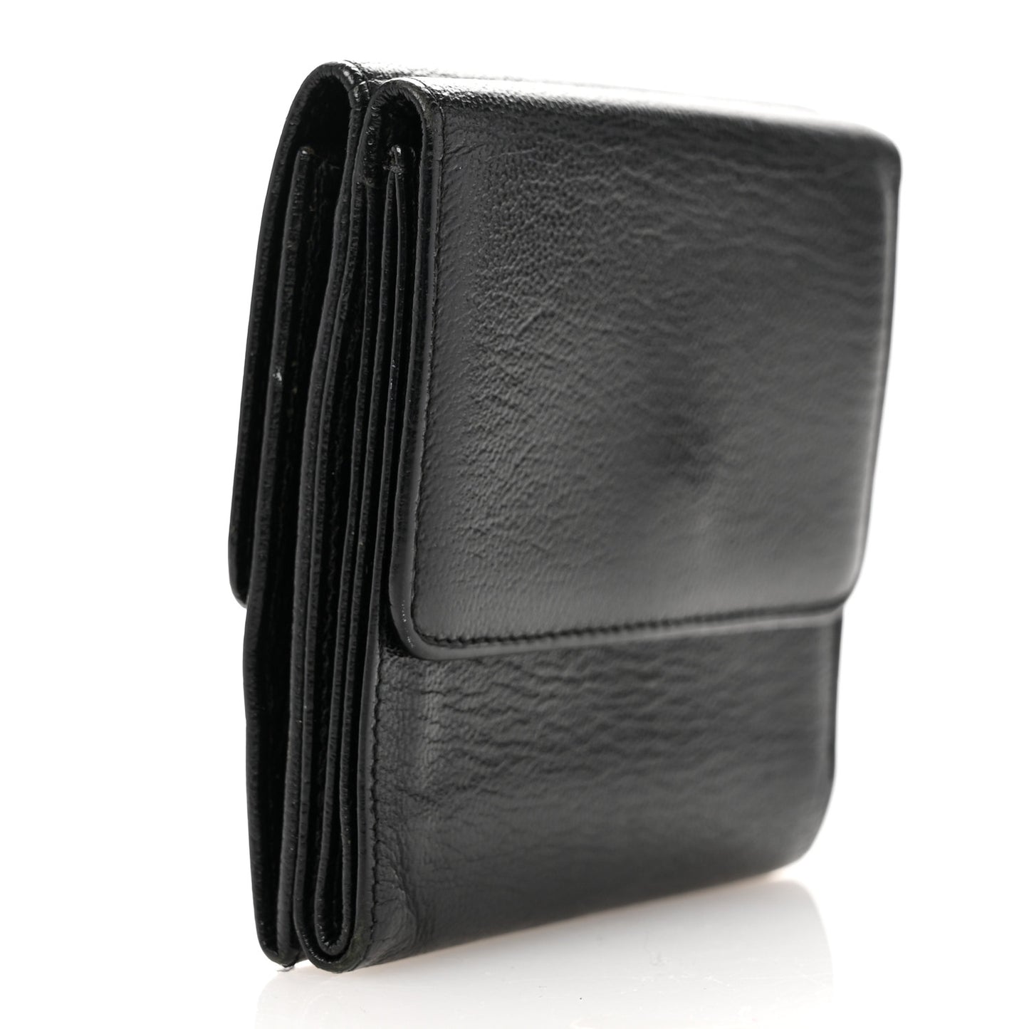 Goatskin Compact CC Flap Wallet Black