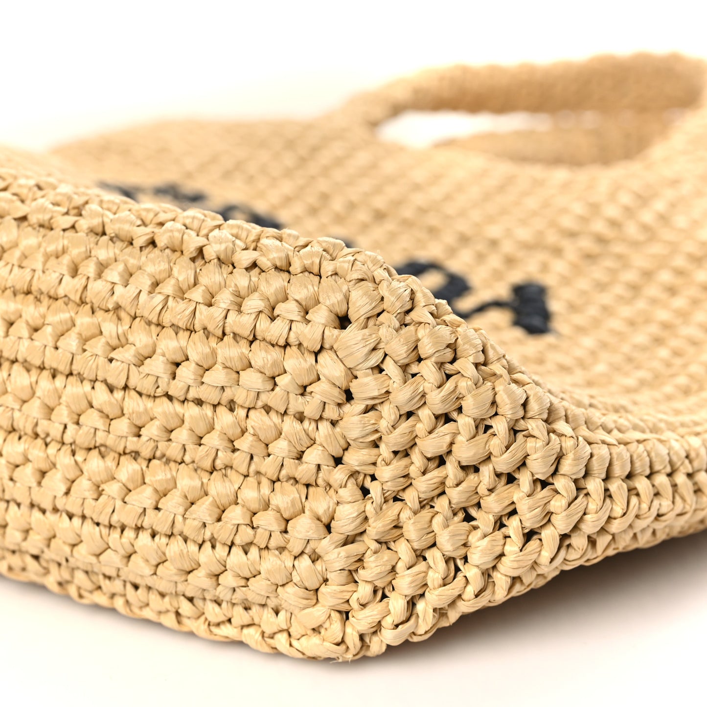 Yarn Raffia Effect Crochet Embroidered Small Logo Tote Naturale