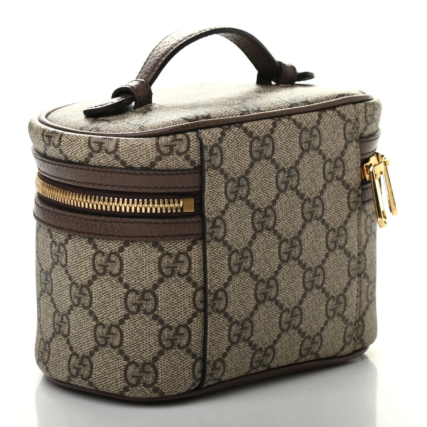 GG Supreme Monogram Textured Calfskin Web Ophidia Vanity Cosmetic Case Beige Ebony New Acero