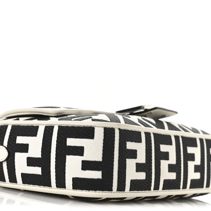 Fendi Canvas Vitello King FF Embroidered Baguette White Black 9 of 11