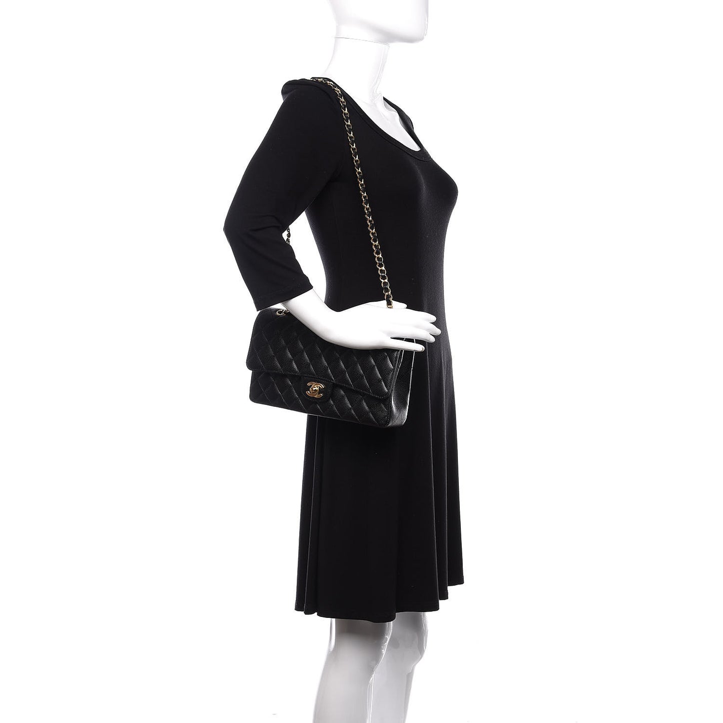 Caviar Quilted Medium Double Flap Black