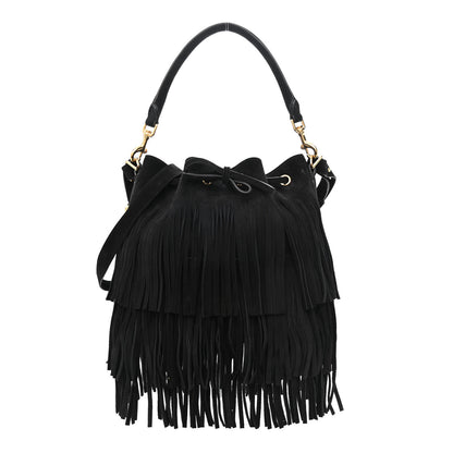 Saint Laurent Suede Calfskin Small Emmanuelle Fringe Bucket Bag Black 1 of 9