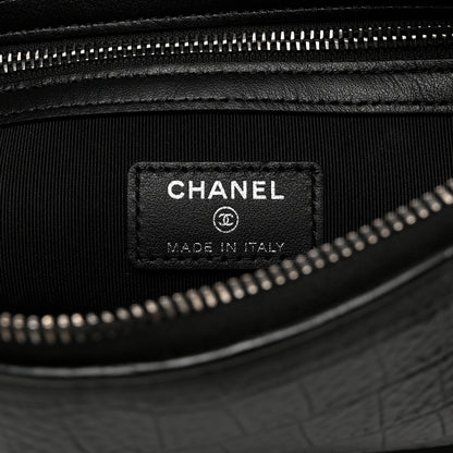 Chanel Calfskin Crocodile Embossed Quilted Medium Gabrielle Cosmetic Case Black 7 of 8