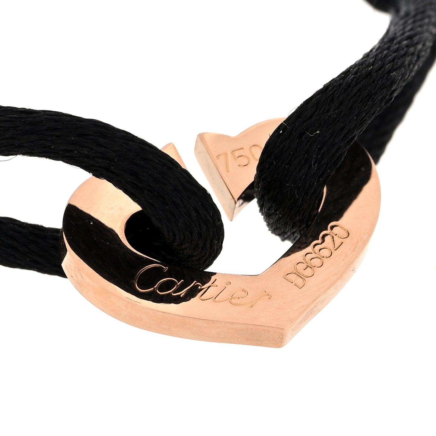 18K Pink Gold Hearts and Symbols Cord Bracelet Black