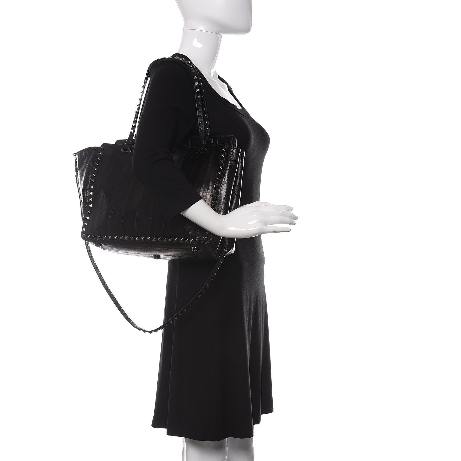 Valentino Garavani Eel Skin Medium Rockstud Tote Black 3 of 10