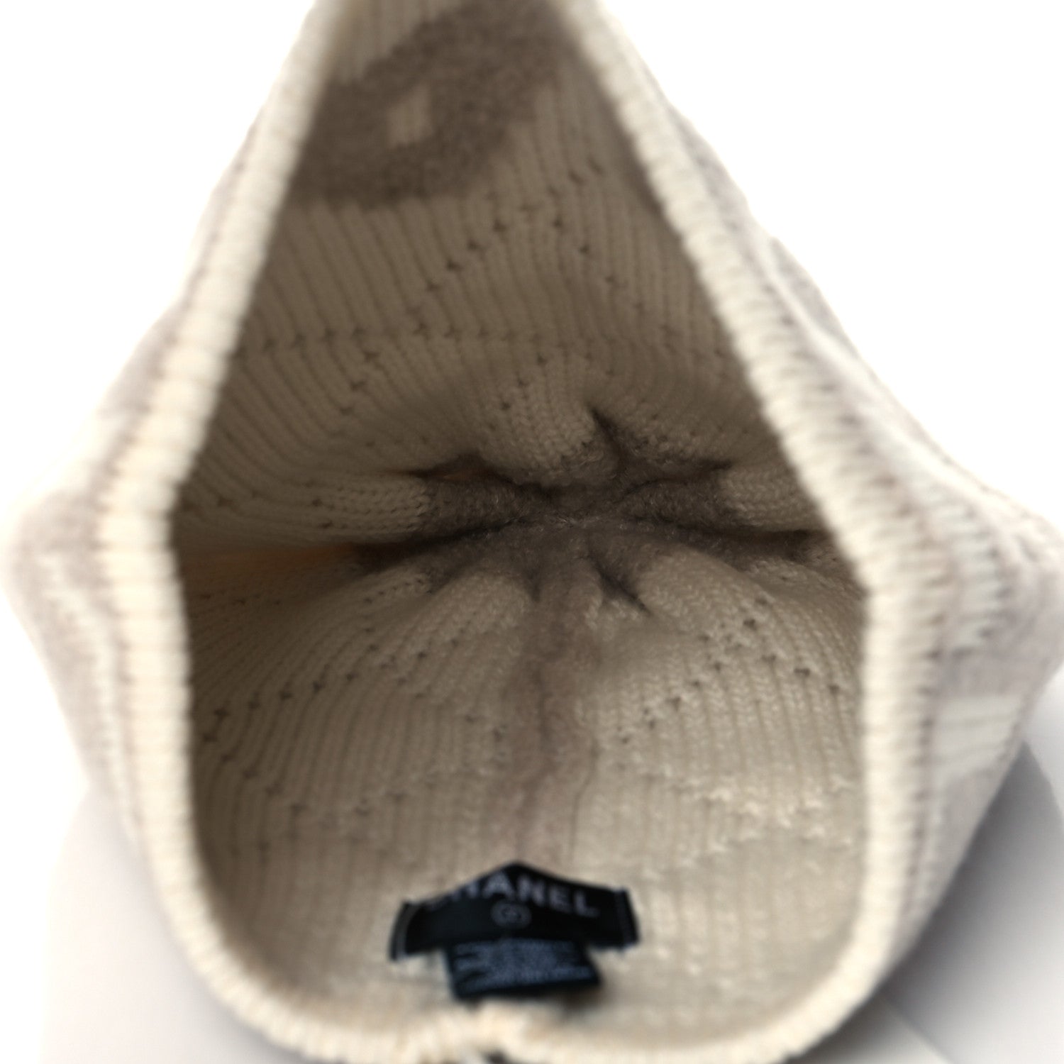 Chanel Cashmere Wool Silk Logo Beanie Hat Beige White 3 of 4