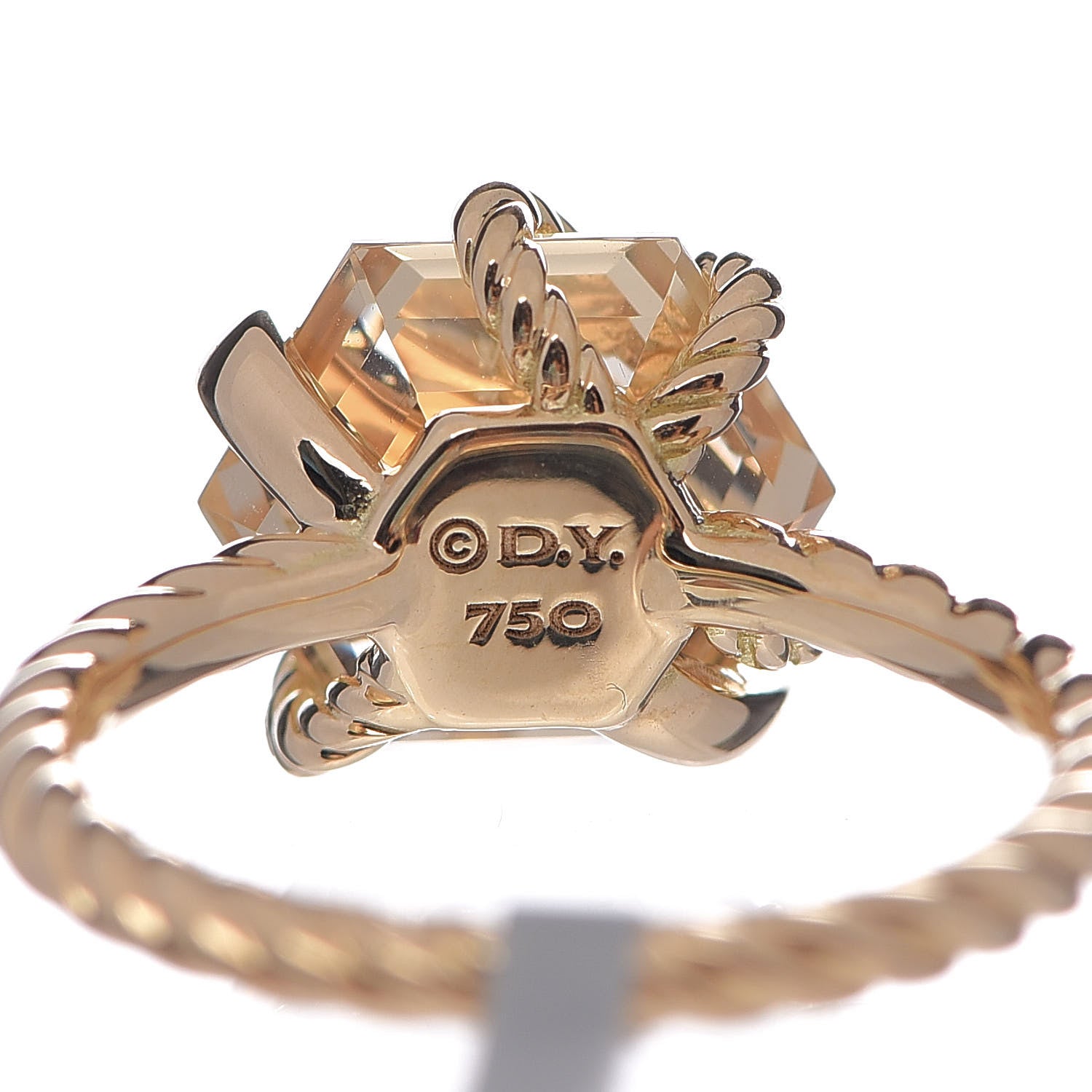 David Yurman 18K Yellow Gold Champagne Citrine Diamond 10mm Cable Wrap Ring 52 6 4 of 4