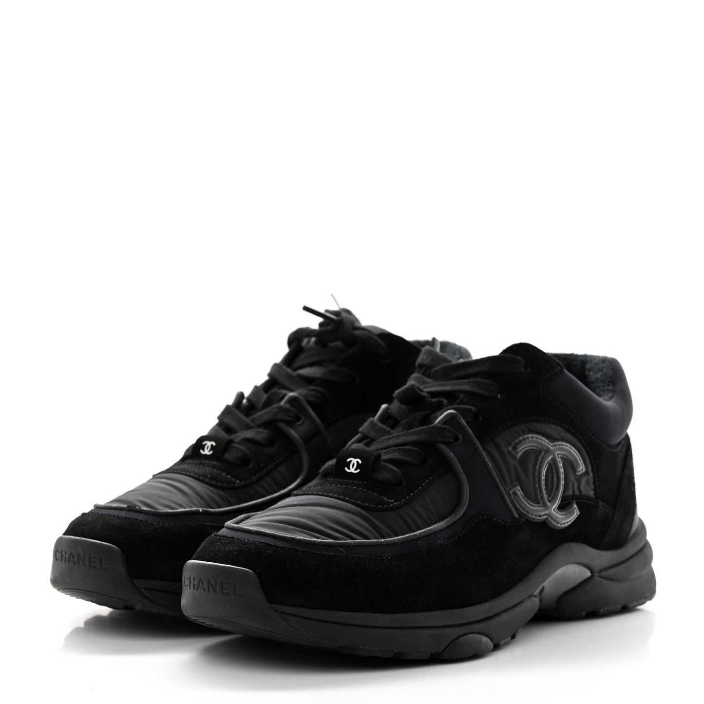 Fabric Calfskin Suede CC Sneakers 38 Black