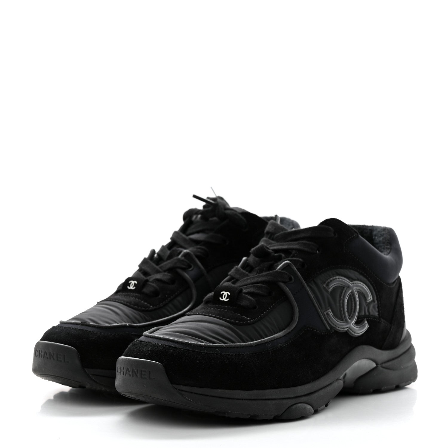Chanel Fabric Calfskin Suede CC Sneakers 38 Black 3 of 8