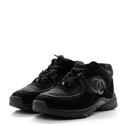 Chanel Fabric Calfskin Suede CC Sneakers 38 Black 3 of 8