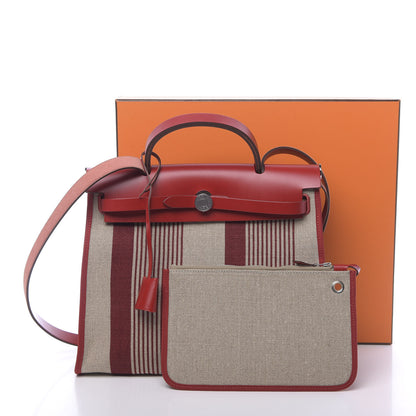 Hermes Vache Hunter Toile H Vibration Herbag Zip 31 PM Bordeaux Ficelle Rouge Piment 12 of 12