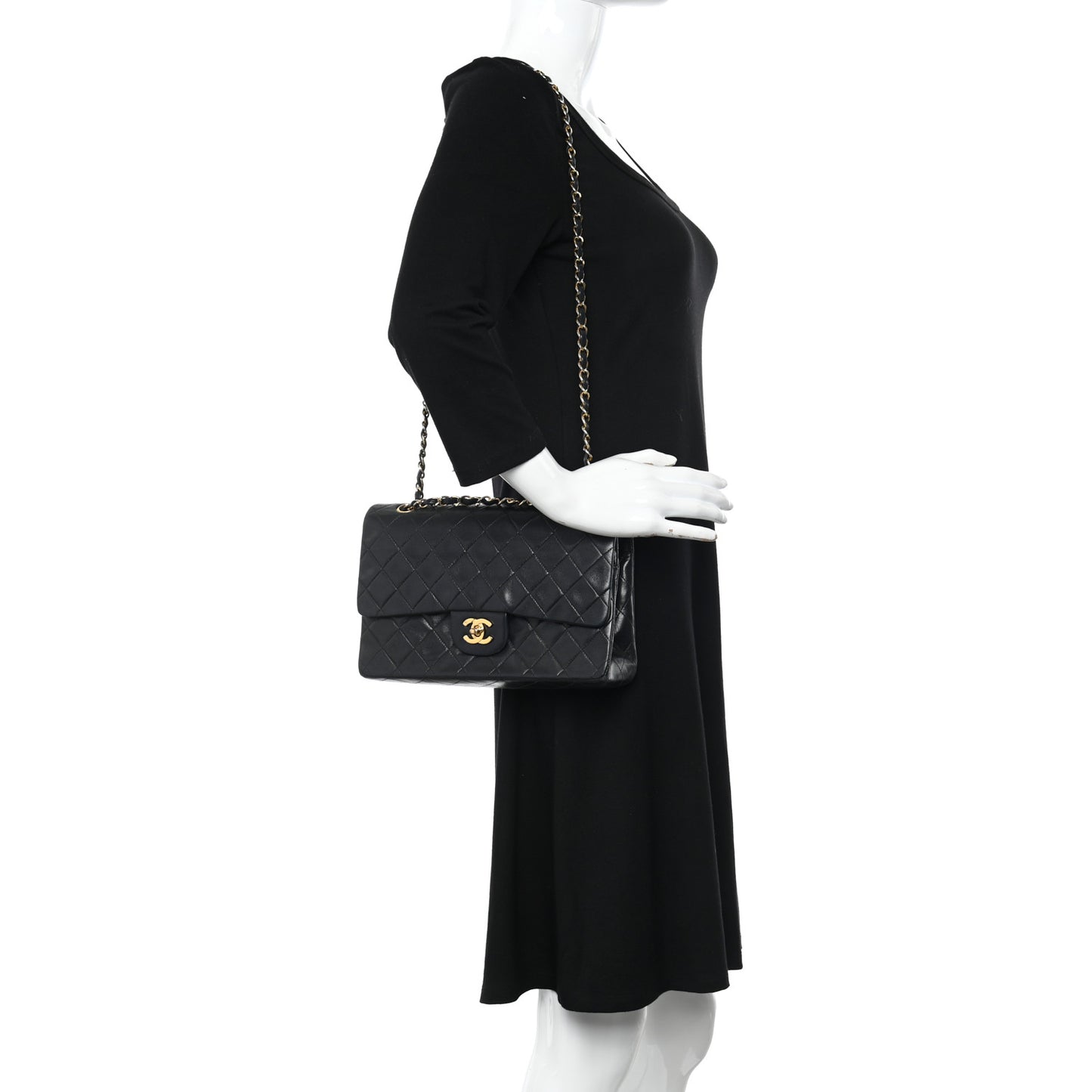 Lambskin Quilted Medium Double Flap Black