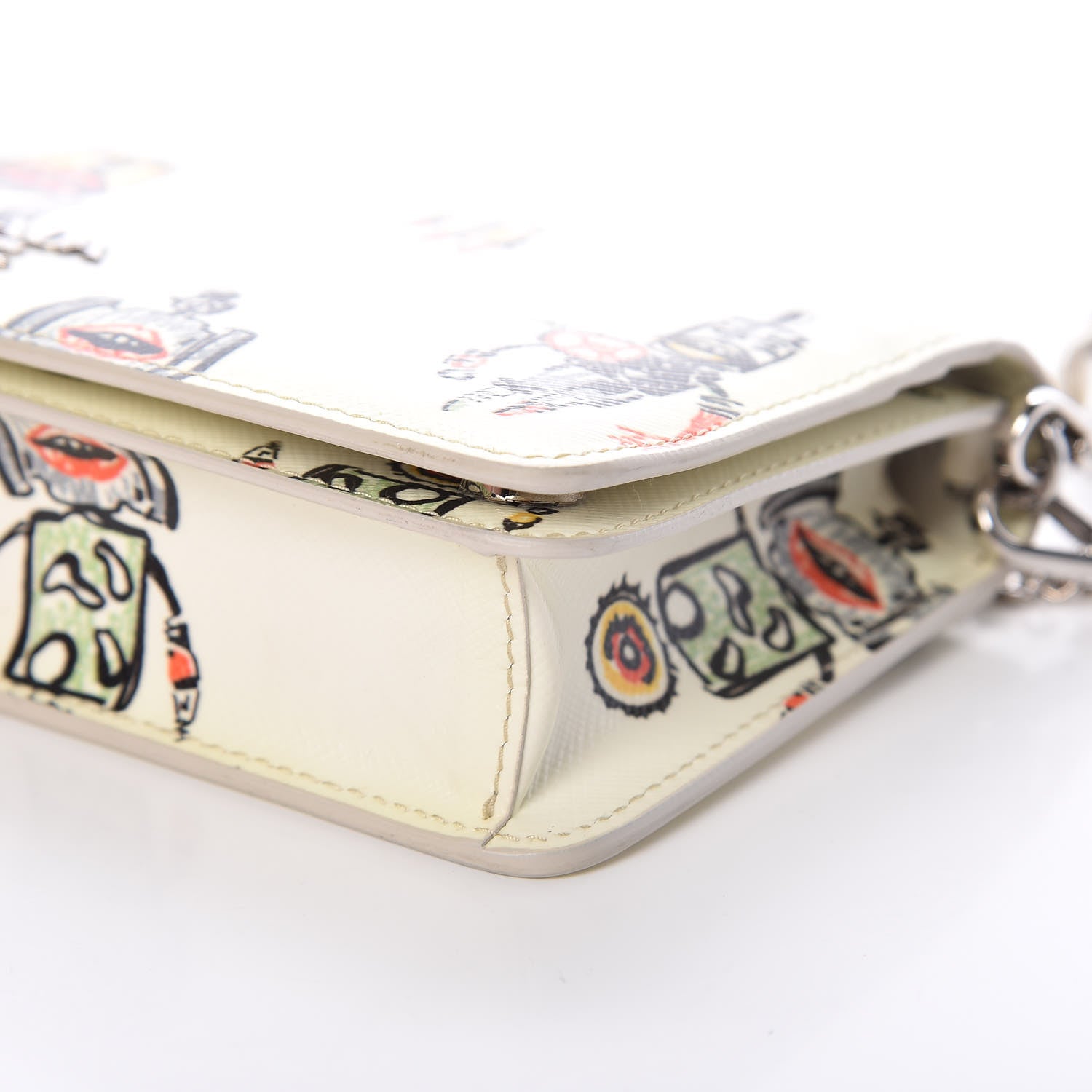 Prada Saffiano Robot Chain Wallet White 6 of 9