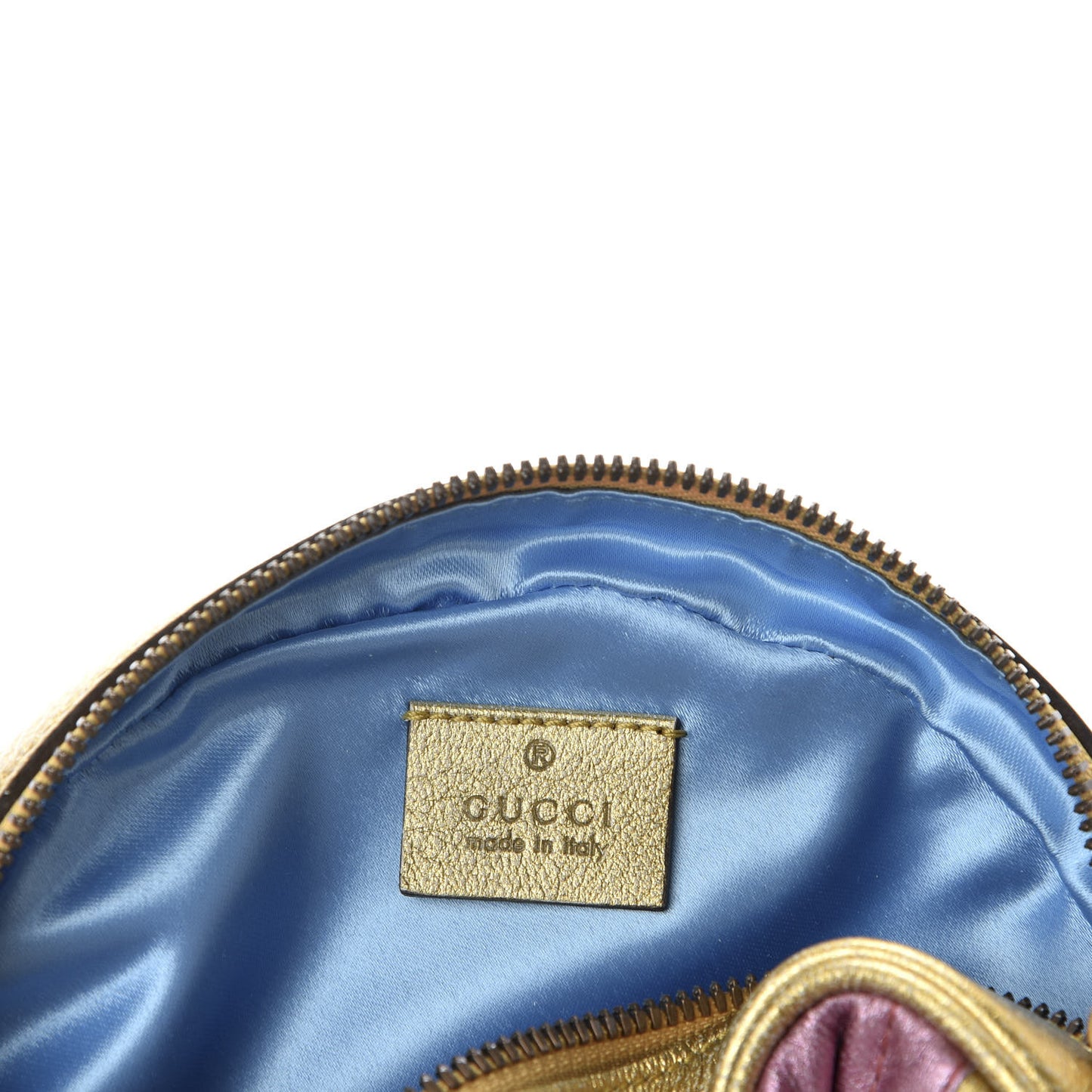 Metallic Calfskin Matelasse Mini GG Marmont Round Shoulder Bag Gold Pink