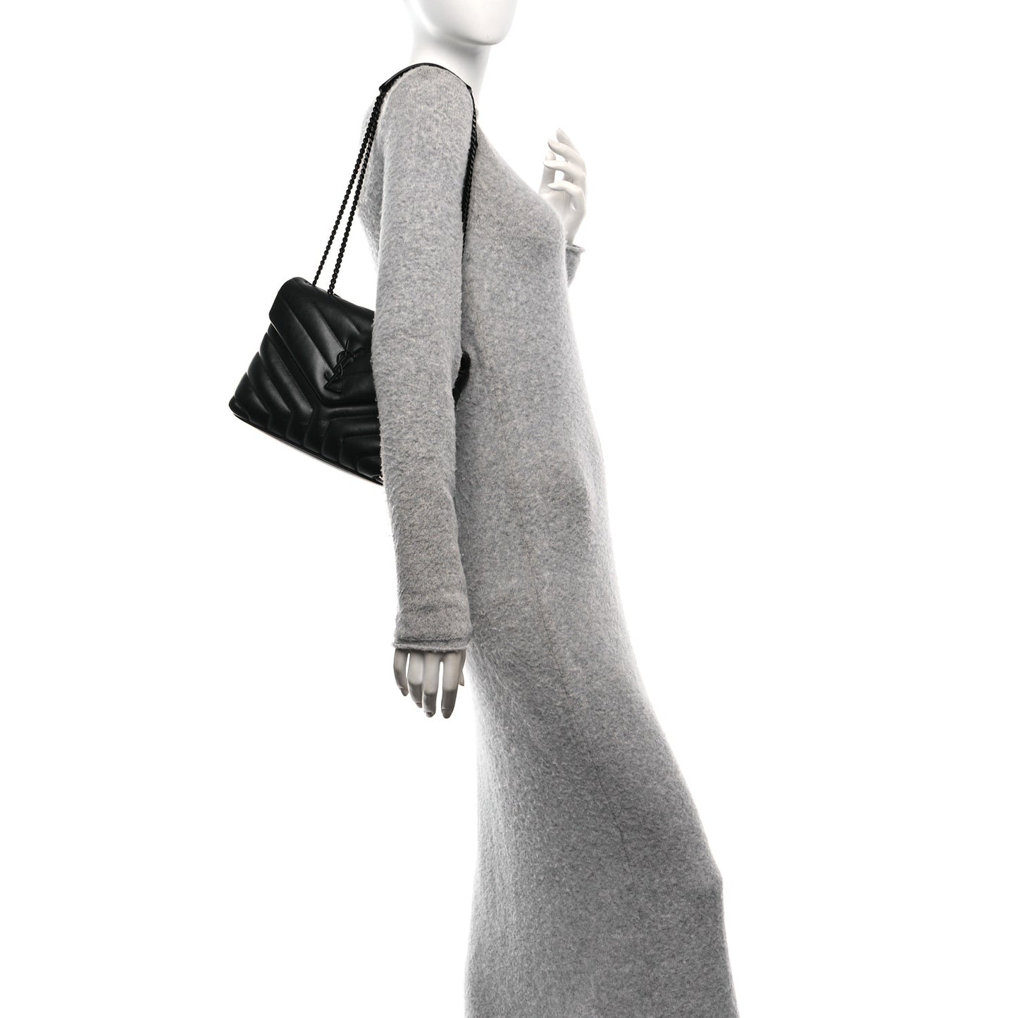 Calfskin Y Quilted Monogram Monochrome Small Loulou Chain Satchel Black