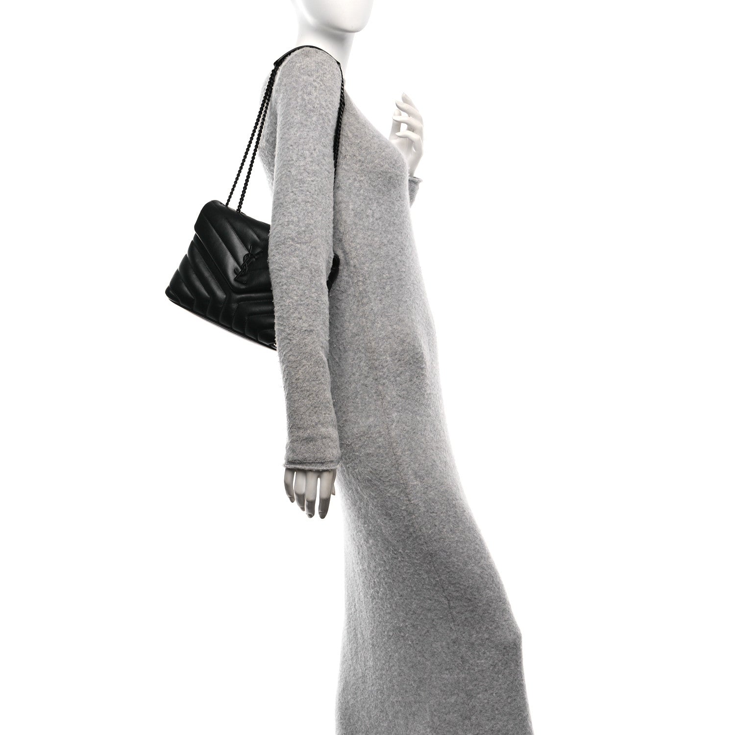 Saint Laurent Calfskin Y Quilted Monogram Monochrome Small Loulou Chain Satchel Black 2 of 11