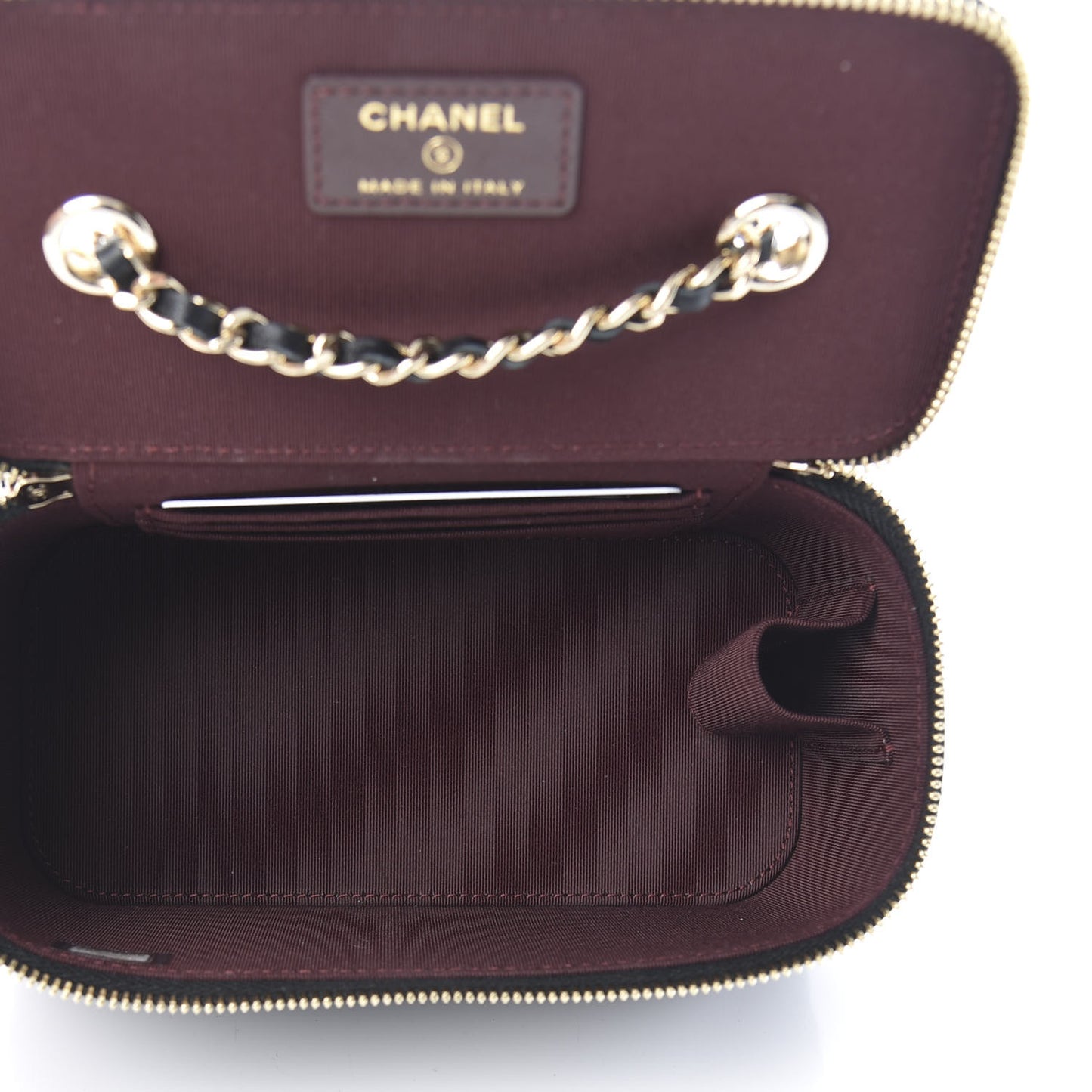 Lambskin Quilted Small Vanity Case With Chain Black