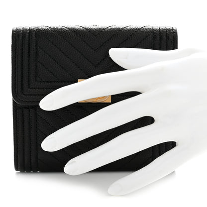 Chanel Caviar Chevron Quilted Boy Compact Wallet Black 2 of 7