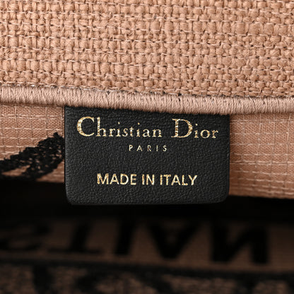 Christian Dior Canvas Jute Embroidered Medium Book Tote Black Beige 6 of 10