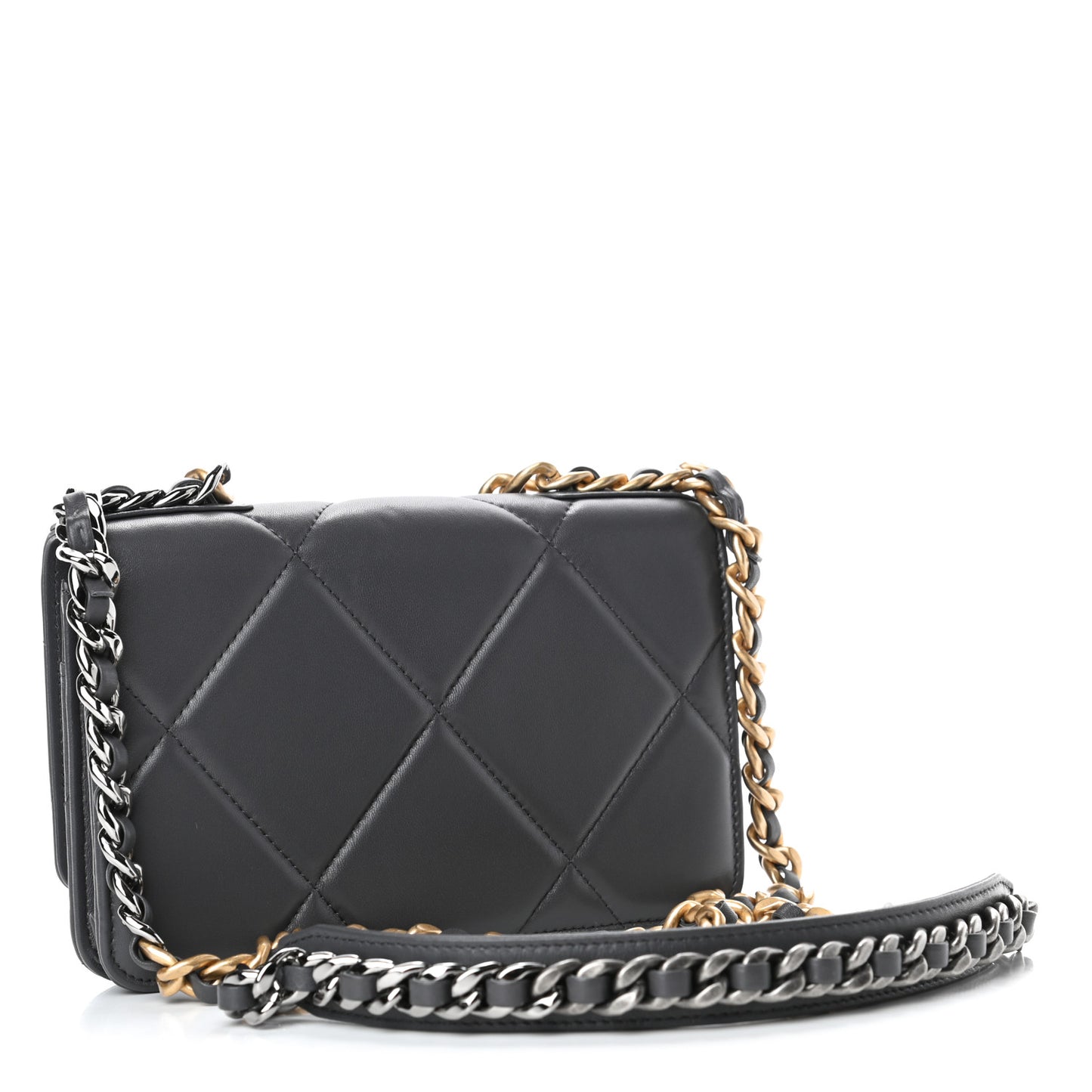 Lambskin Quilted Chanel 19 Wallet On Chain WOC Dark Grey
