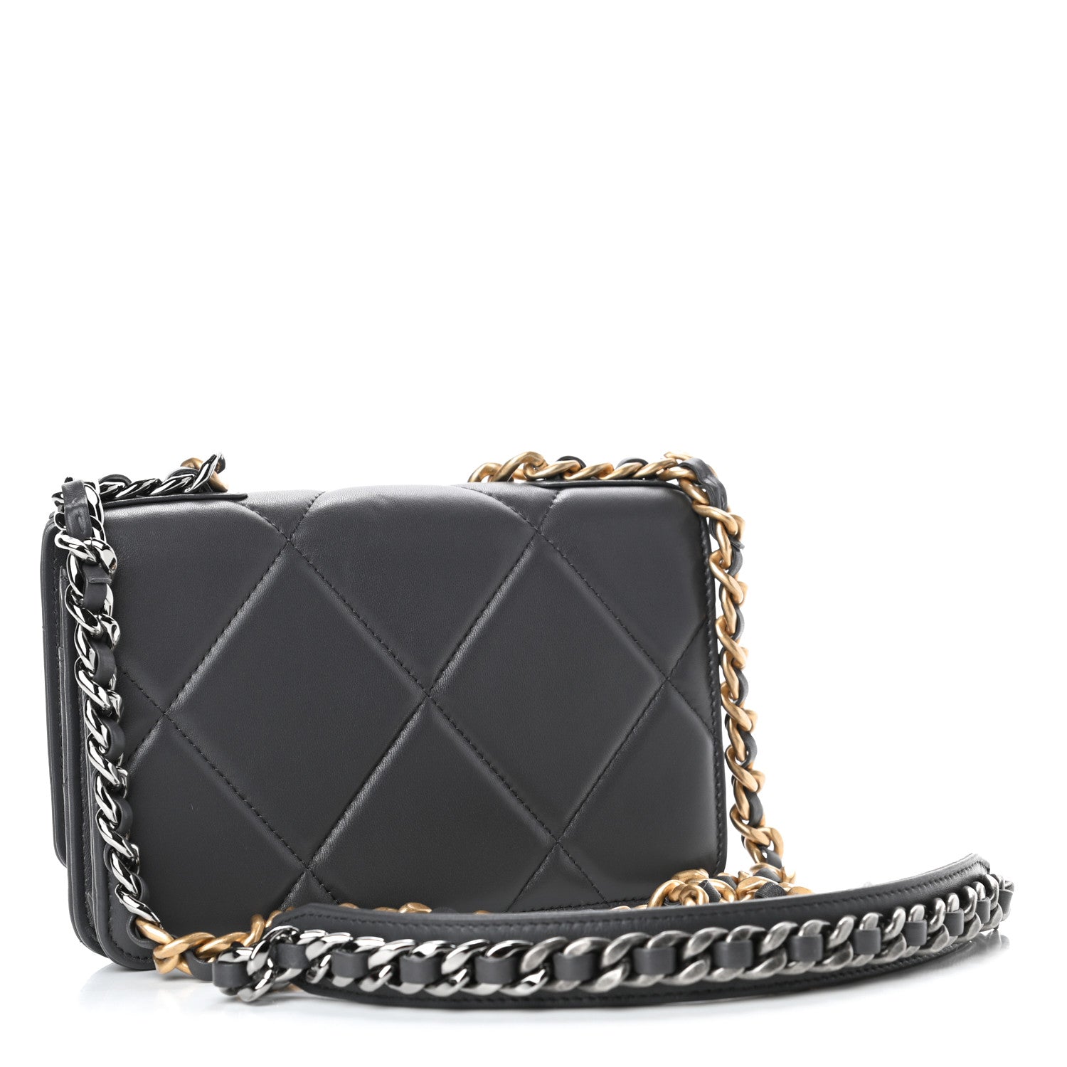 Chanel Lambskin Quilted Chanel 19 Wallet On Chain WOC Dark Grey 2 of 5